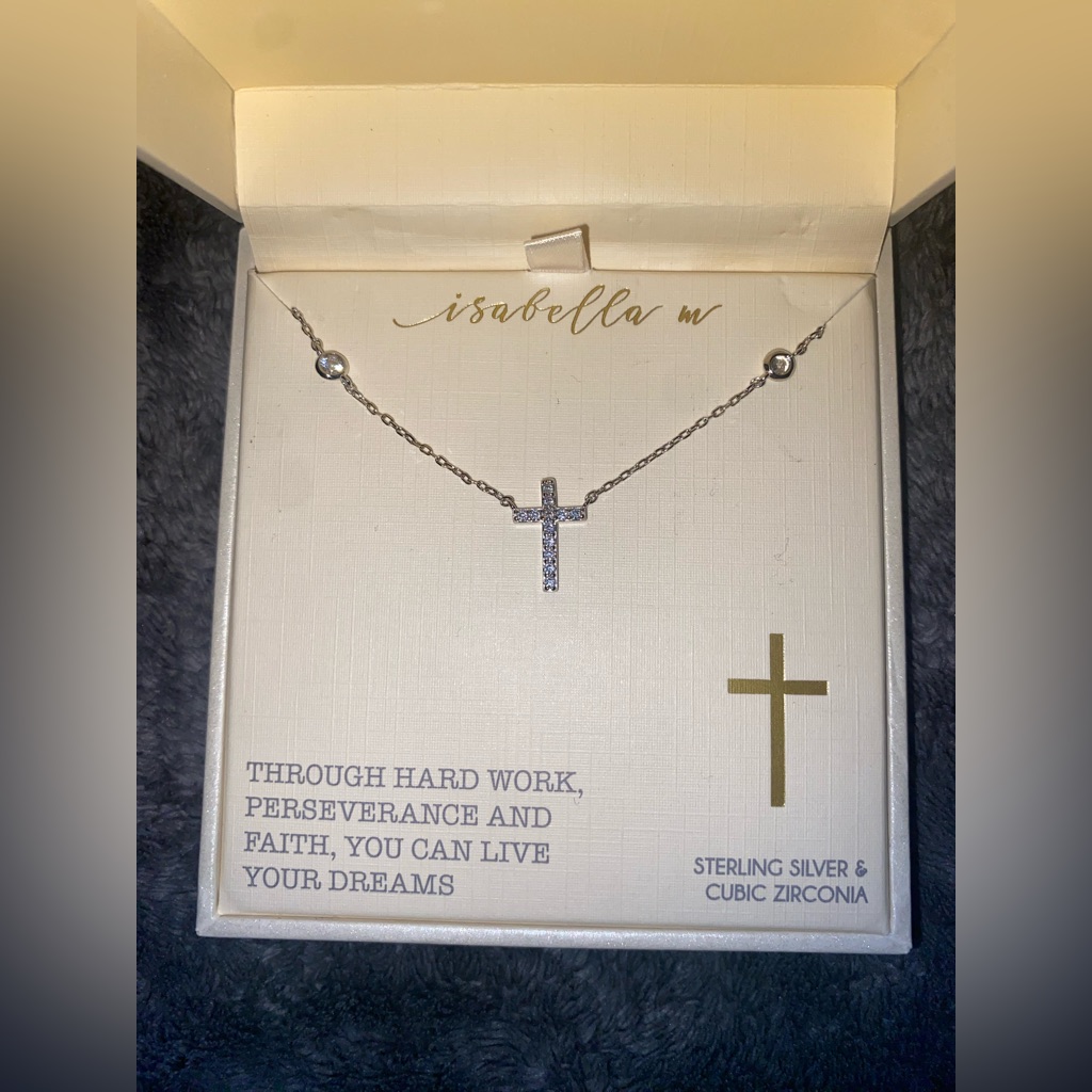 Bnib Isabella M Sterling Silver Cross Necklace 16” + 2” Extender $60